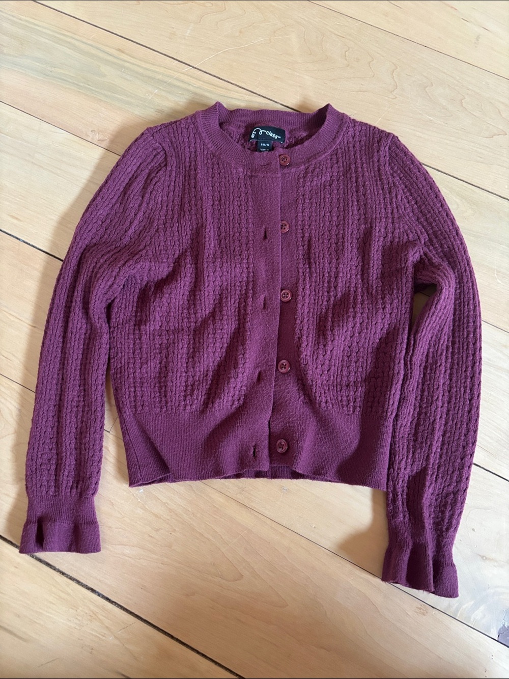 Art Class girls burgundy button up sweater.